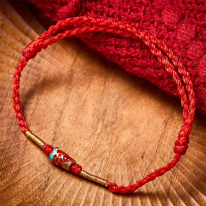 Buddha Stones Bracelet ajustable en cuivre avec breloques en forme de carpe koï et fil rouge tissé à la main - image 1
