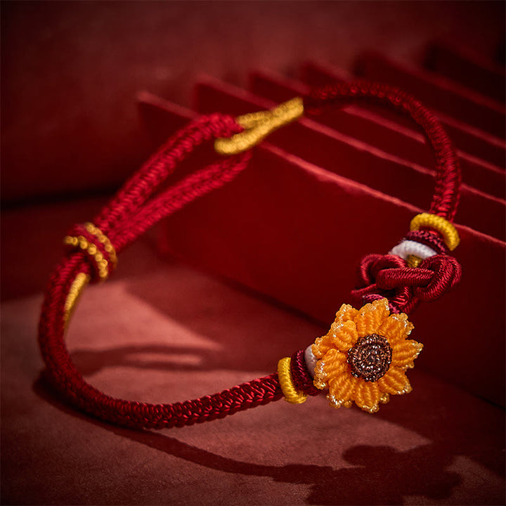 Buddha Stones Bracelet porte-bonheur tournesol en fil rouge tissé à la main - image 8