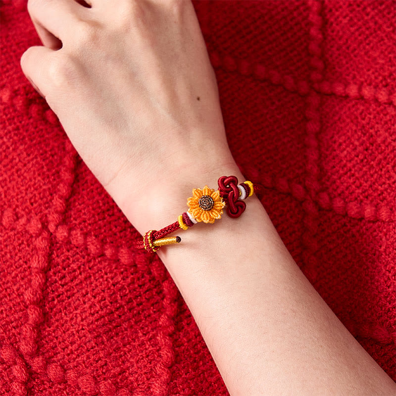 Buddha Stones Bracelet porte-bonheur tournesol en fil rouge tissé à la main - image 4