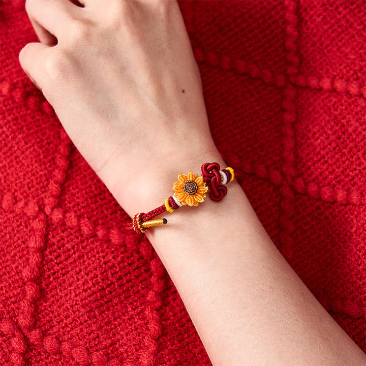 Buddha Stones Bracelet porte-bonheur tournesol en fil rouge tissé à la main - image 4