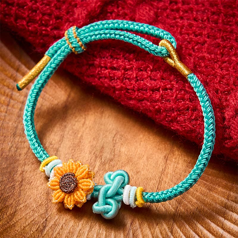 Buddha Stones Bracelet porte-bonheur tournesol en fil rouge tissé à la main - Vert (Tour de poignet : 14-19 cm) - image 11