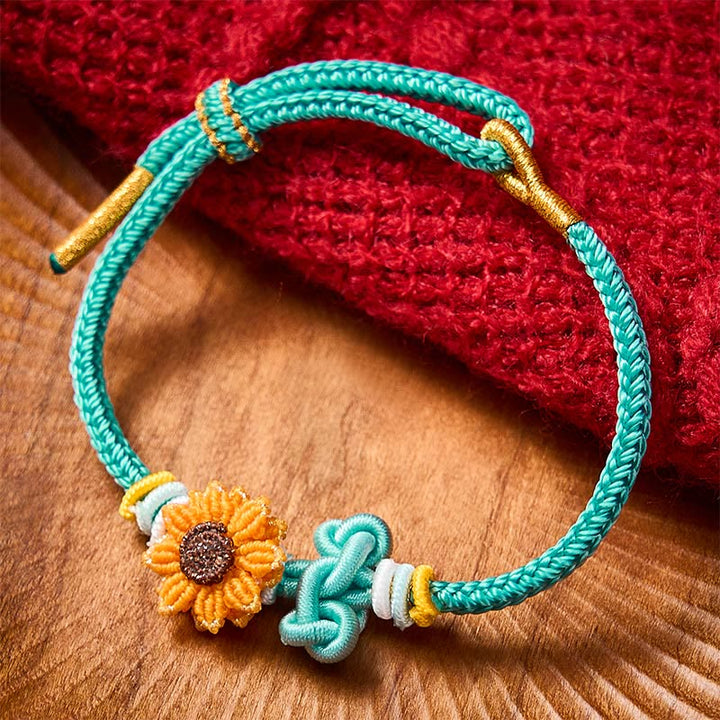 Buddha Stones Bracelet porte-bonheur tournesol en fil rouge tissé à la main - Vert (Tour de poignet : 14-19 cm) - image 11