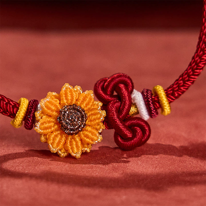 Buddha Stones Bracelet porte-bonheur tournesol en fil rouge tissé à la main - image 9