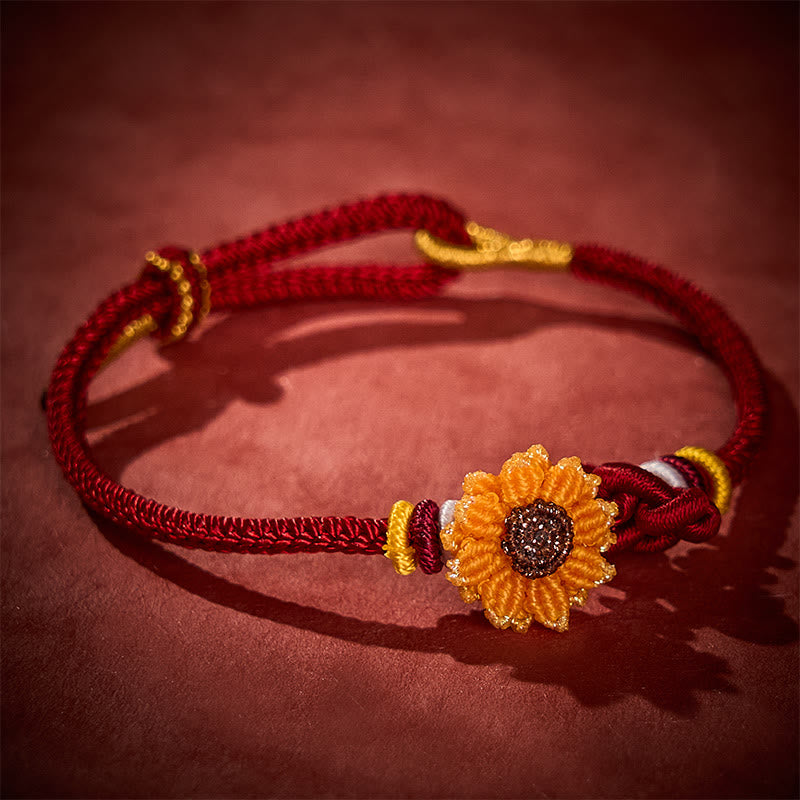 Buddha Stones Bracelet porte-bonheur tournesol en fil rouge tissé à la main - image 3