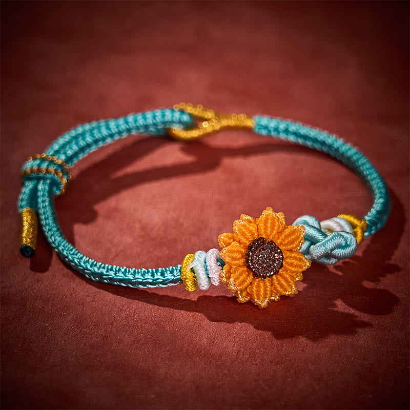Buddha Stones Bracelet porte-bonheur tournesol en fil rouge tissé à la main - image 12