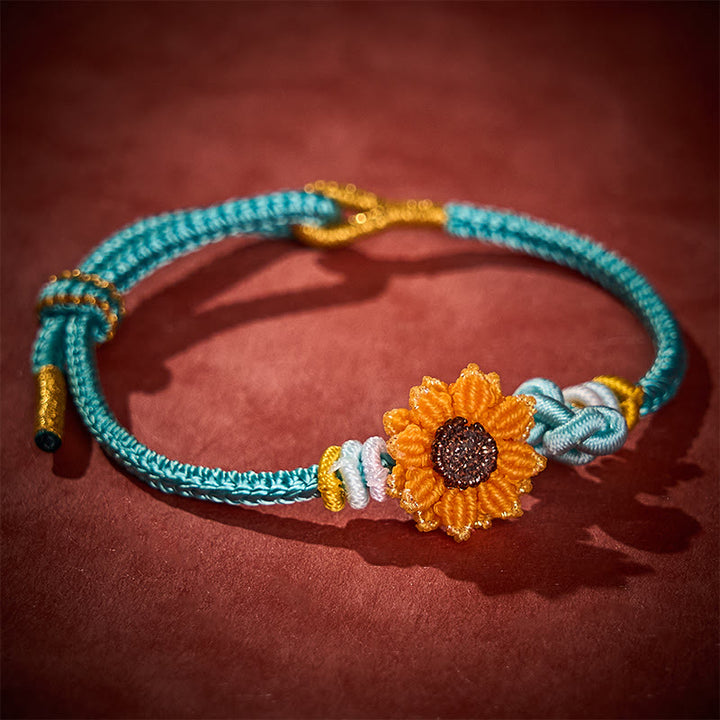 Buddha Stones Bracelet porte-bonheur tournesol en fil rouge tissé à la main - image 12