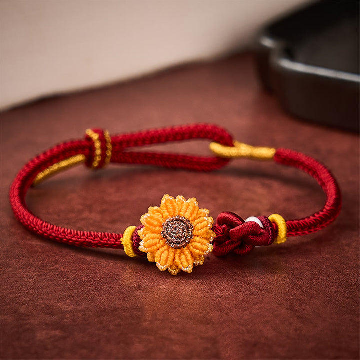 Buddha Stones Bracelet porte-bonheur tournesol en fil rouge tissé à la main - image 2