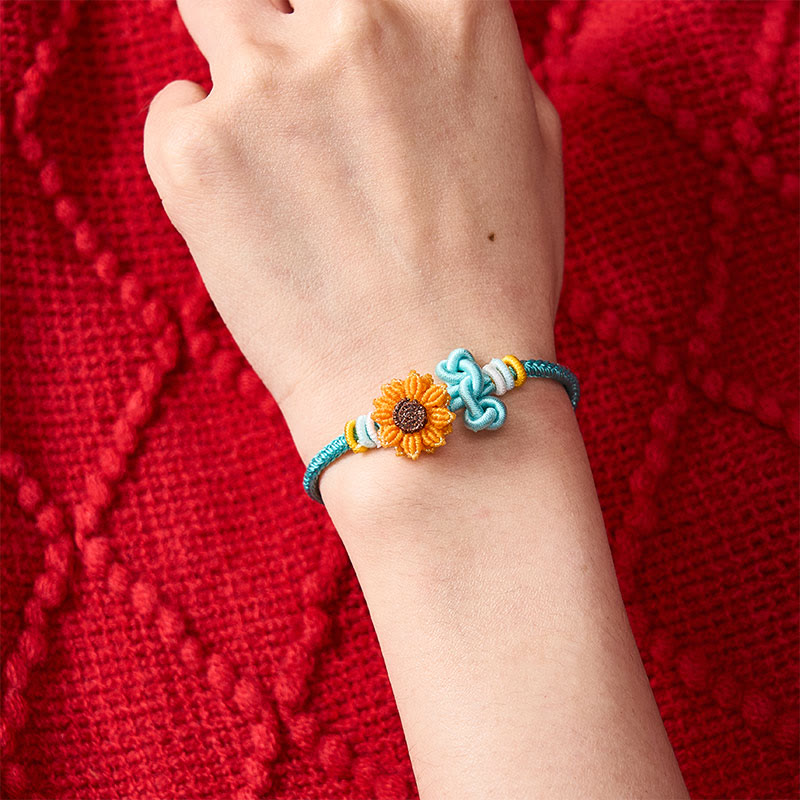 Buddha Stones Bracelet porte-bonheur tournesol en fil rouge tissé à la main - image 13