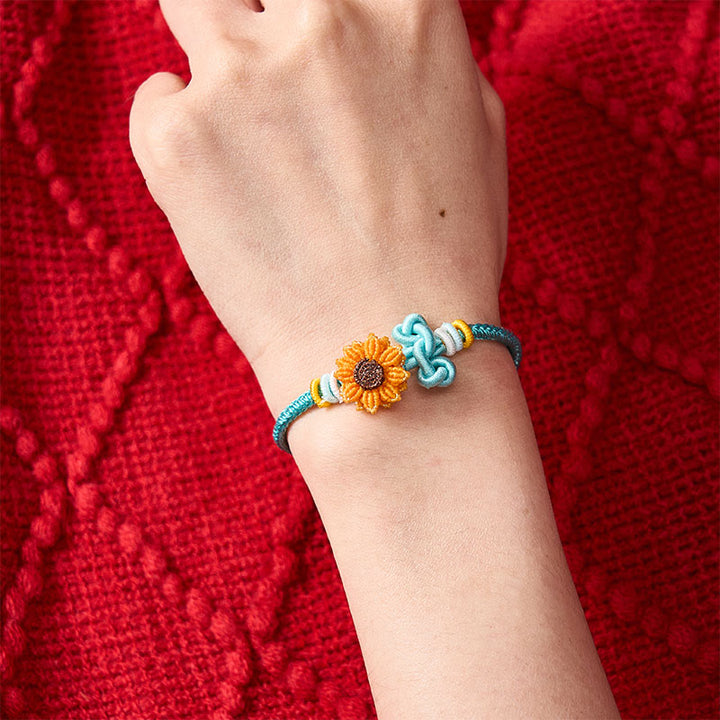 Buddha Stones Bracelet porte-bonheur tournesol en fil rouge tissé à la main - image 13