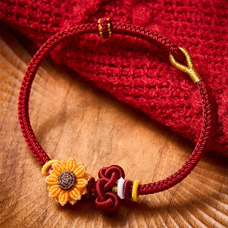 Buddha Stones Bracelet porte-bonheur tournesol en fil rouge tissé à la main - image 1