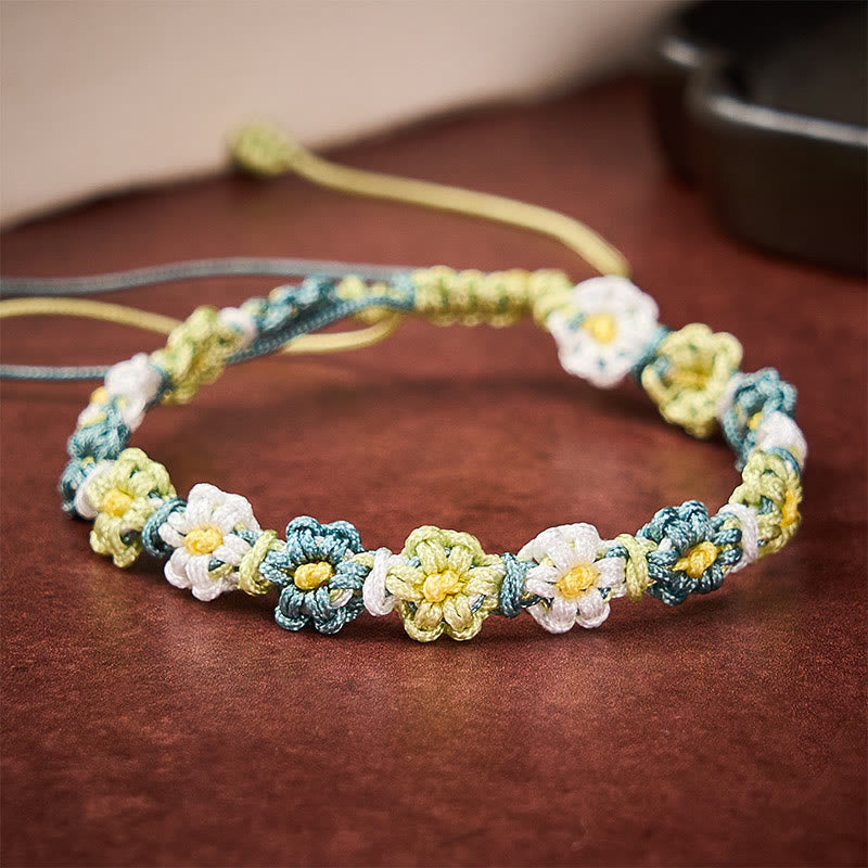 Buddha Stones Bracelet en corde tressée à la main, dégradé pastel marguerite - Vert (Tour de poignet : 14-17 cm) - image 0