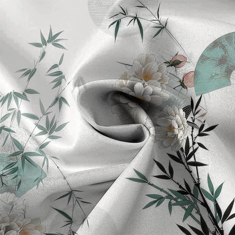 Buddha Stones Chemise à manches courtes respirante pour homme, motif fleurs de bambou et menthe, boutons - image 2