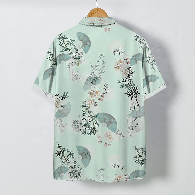 Buddha Stones Chemise à manches courtes respirante pour homme, motif fleurs de bambou et menthe, boutons - image 4