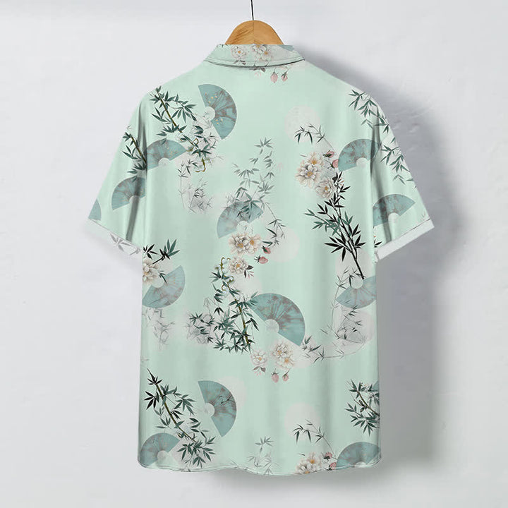 Buddha Stones Chemise à manches courtes respirante pour homme, motif fleurs de bambou et menthe, boutons - image 4