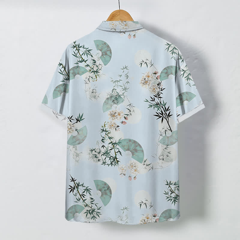 Buddha Stones Chemise à manches courtes respirante pour homme, motif fleurs de bambou et menthe, boutons - image 6