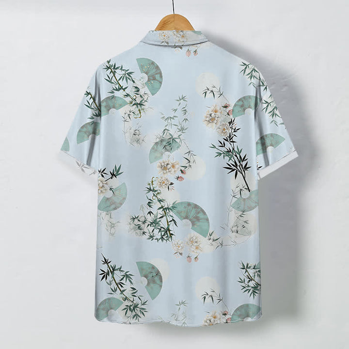 Buddha Stones Chemise à manches courtes respirante pour homme, motif fleurs de bambou et menthe, boutons - image 6