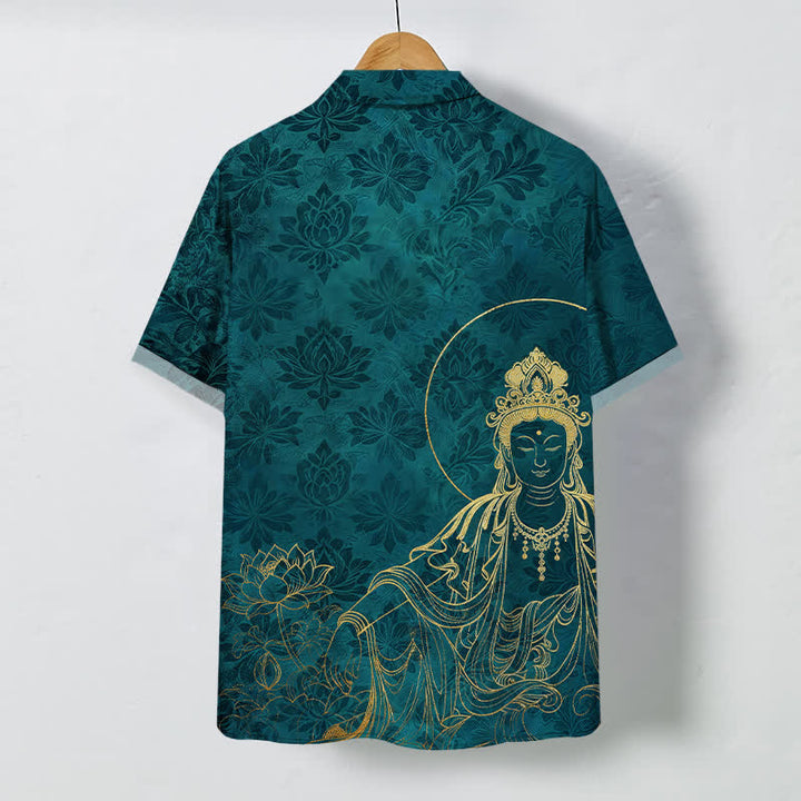 Buddha Stones Chemise à manches courtes pour homme, infroissable, avec boutons à motif botanique vintage de lotus - image 6