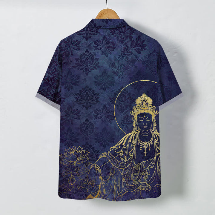 Buddha Stones Chemise à manches courtes pour homme, infroissable, avec boutons à motif botanique vintage de lotus - image 8