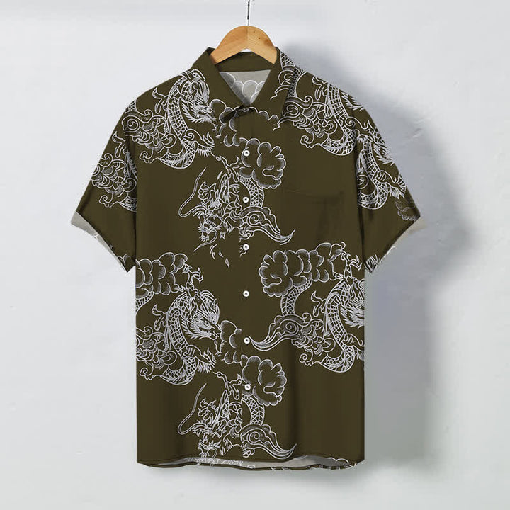 Buddha Stones Chemise à manches courtes respirante pour homme, à boutons et à motif floral vintage - Vert olive foncé - US/UK/AU48，EU58 (4XL) - image 5