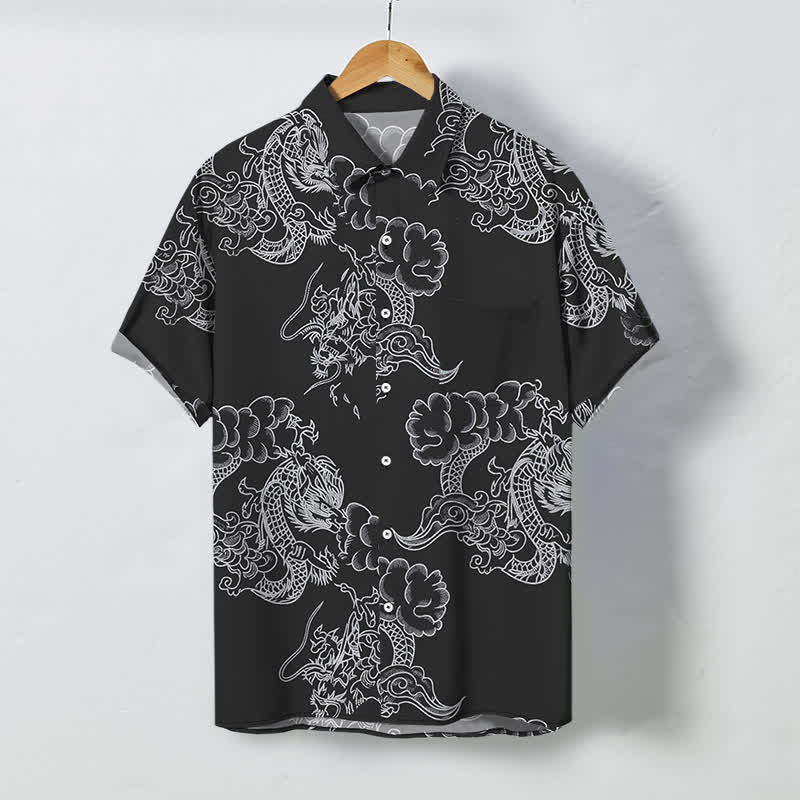 Buddha Stones Chemise à manches courtes respirante pour homme, à boutons et à motif floral vintage - Noir - US/UK/AU48，EU58 (4XL) - image 7