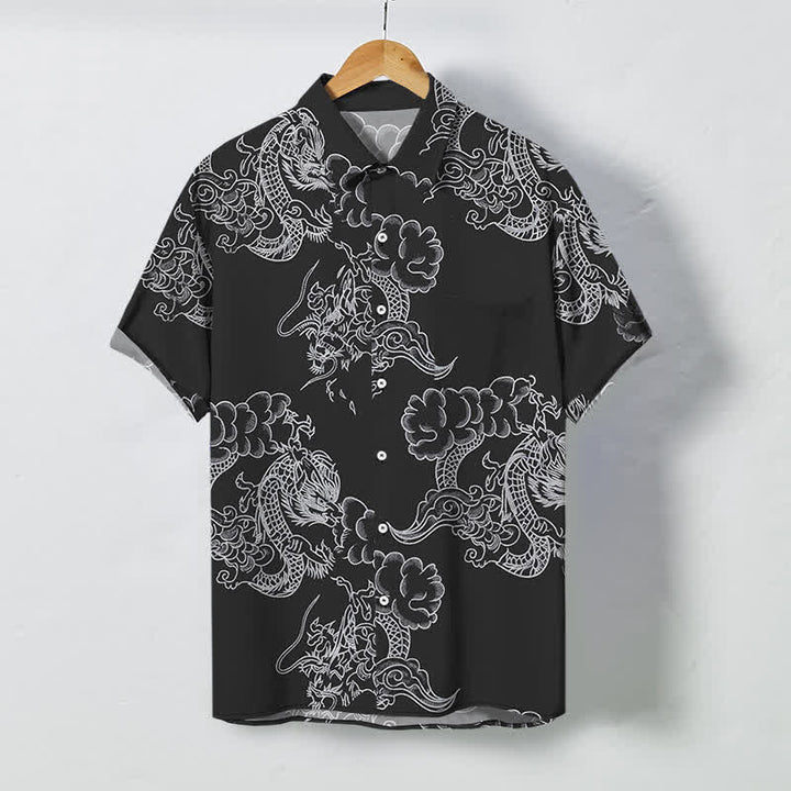Buddha Stones Chemise à manches courtes respirante pour homme, à boutons et à motif floral vintage - Noir - US/UK/AU48，EU58 (4XL) - image 7