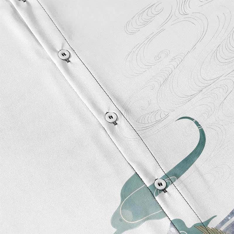 Buddha Stones Chemise à manches courtes respirante pour homme avec boutons et motif de vagues et de nuages - image 3