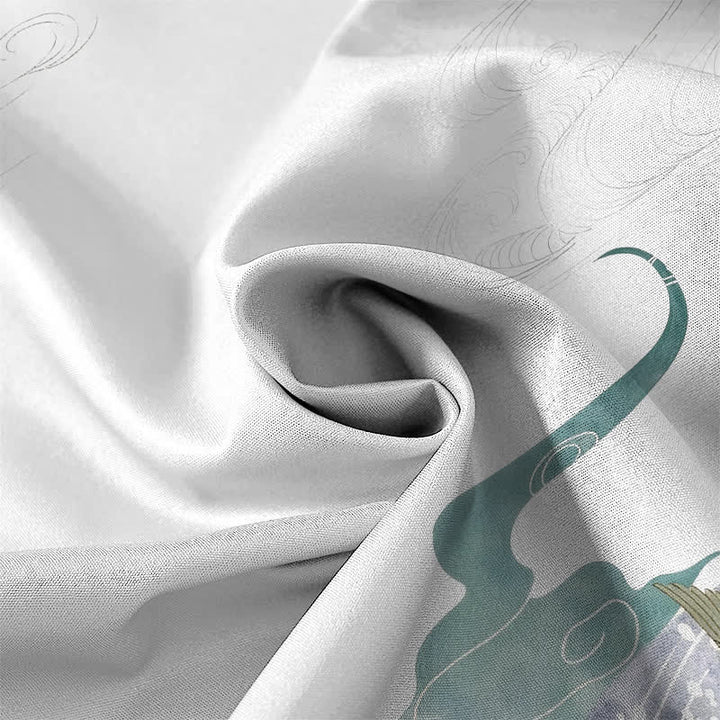 Buddha Stones Chemise à manches courtes respirante pour homme avec boutons et motif de vagues et de nuages - image 4