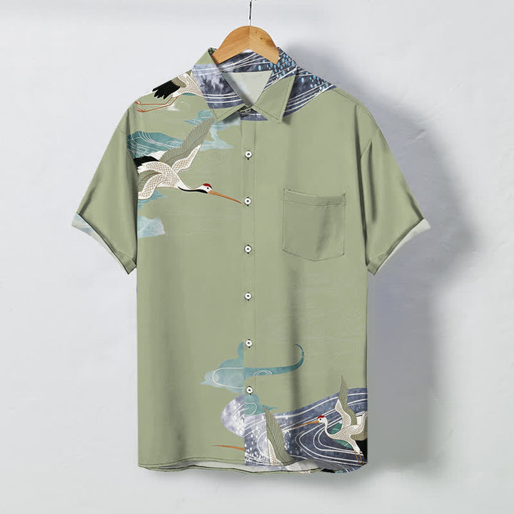Buddha Stones Chemise à manches courtes respirante pour homme avec boutons et motif de vagues et de nuages - Kaki foncé - US/UK/AU48，EU58 (4XL) - image 5
