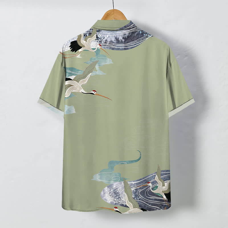 Buddha Stones Chemise à manches courtes respirante pour homme avec boutons et motif de vagues et de nuages - image 6