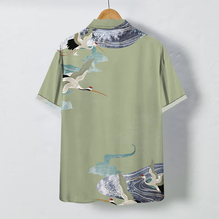 Buddha Stones Chemise à manches courtes respirante pour homme avec boutons et motif de vagues et de nuages - image 6