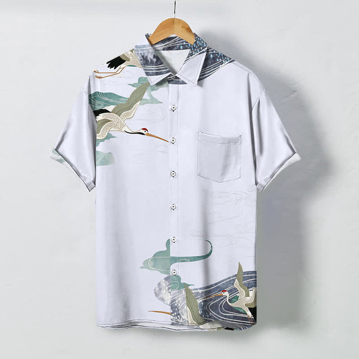 Buddha Stones Chemise à manches courtes respirante pour homme avec boutons et motif de vagues et de nuages - Bleu acier clair - US/UK/AU48，EU58 (4XL) - image 7