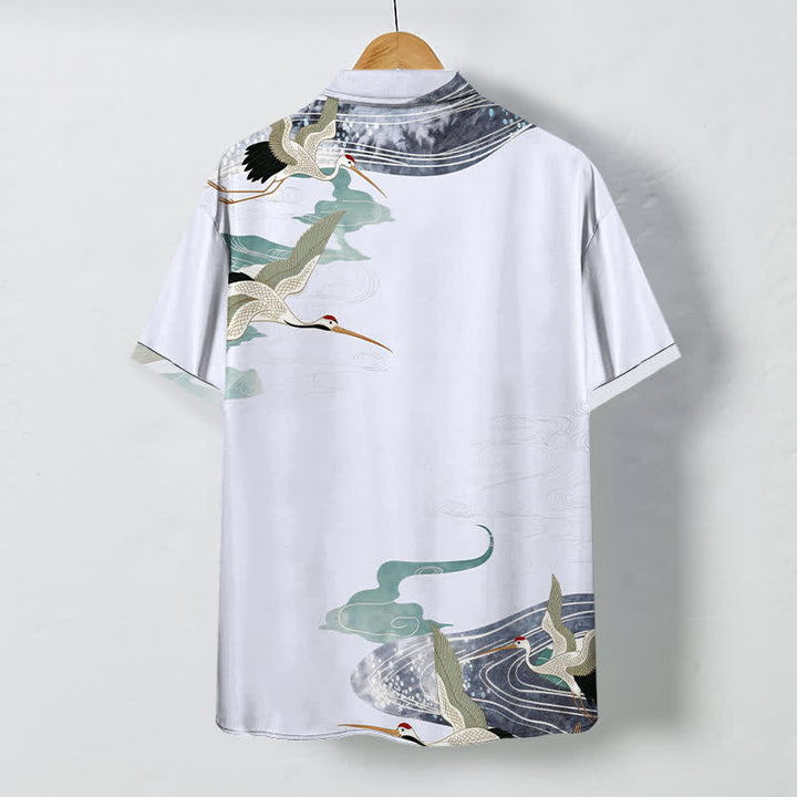 Buddha Stones Chemise à manches courtes respirante pour homme avec boutons et motif de vagues et de nuages - image 8