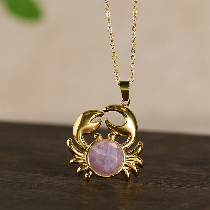 Buddha Stones Collier Crabe Paix Intérieure en Améthyste Plaqué Or - image 4