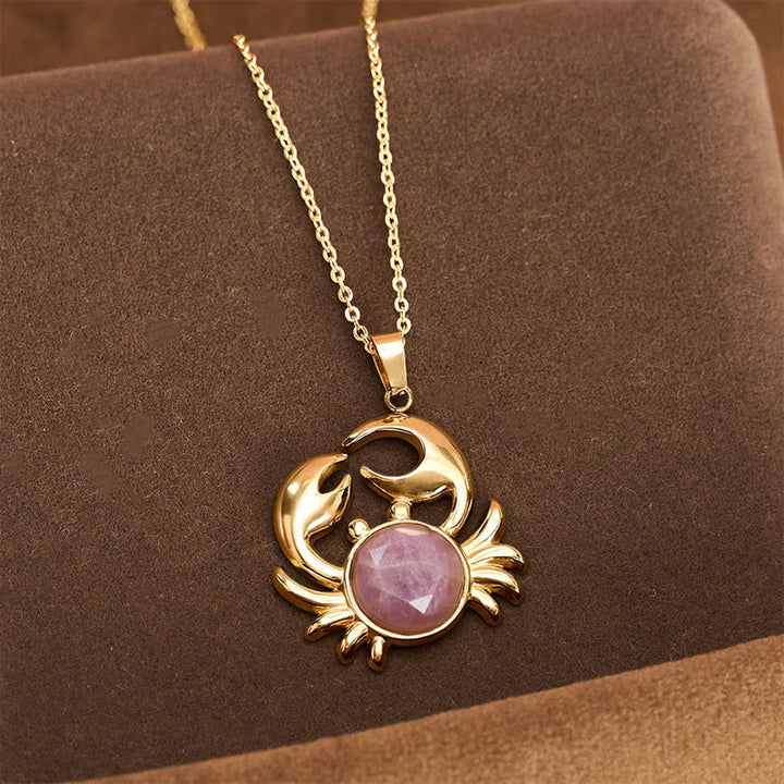 Buddha Stones Collier Crabe Paix Intérieure en Améthyste Plaqué Or - Améthyste (Soulagement du stress ♥ Intuition) - image 0
