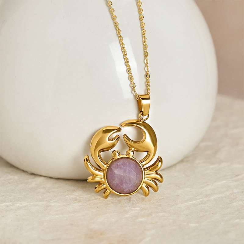 Buddha Stones Collier Crabe Paix Intérieure en Améthyste Plaqué Or - image 1