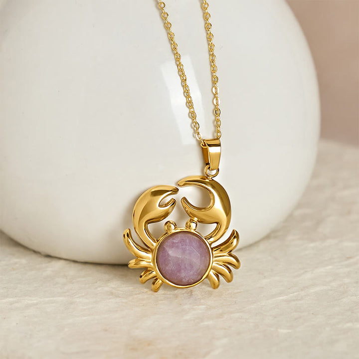 Buddha Stones Collier Crabe Paix Intérieure en Améthyste Plaqué Or - image 1