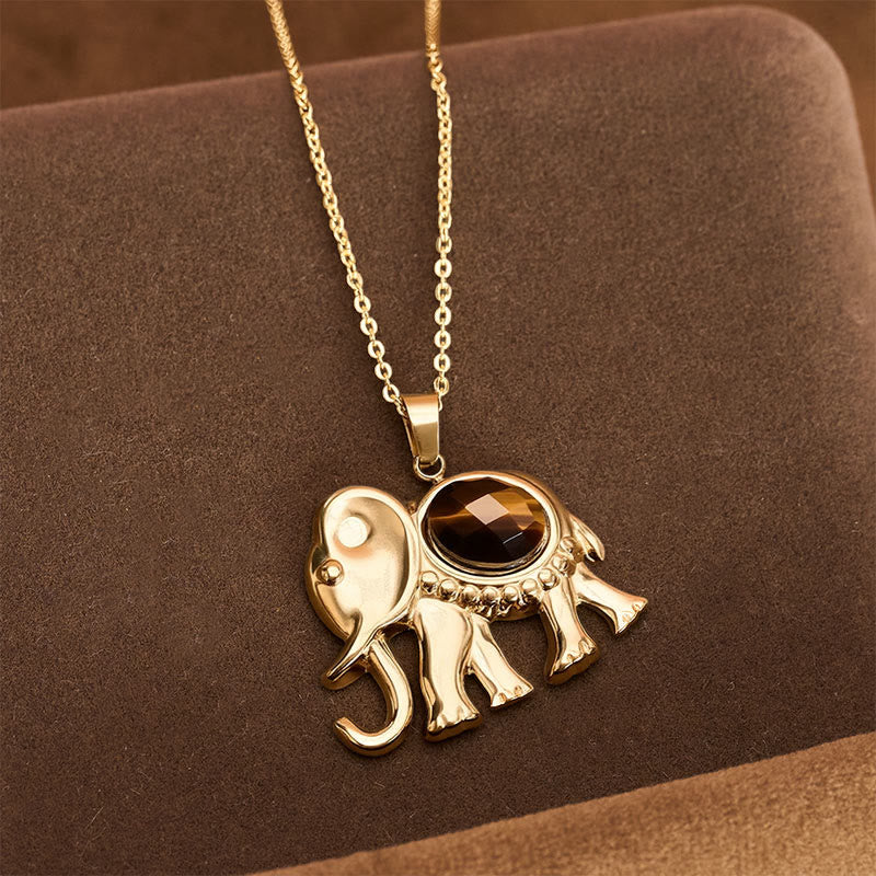 Buddha Stones Collier de protection éléphant en œil de tigre plaqué or - Œil de tigre (Confiance ♥ Concentration) - image 0