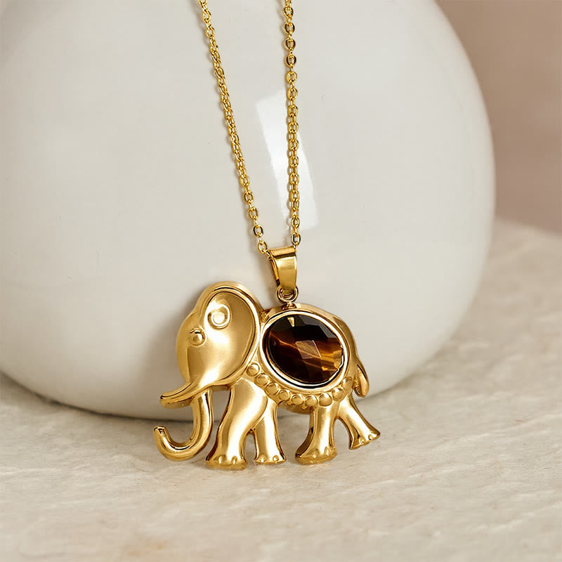 Buddha Stones Collier de protection éléphant en œil de tigre plaqué or - image 1