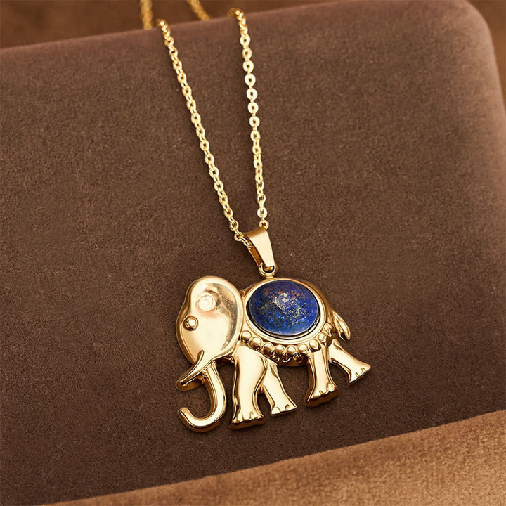 Buddha Stones Collier de protection éléphant en œil de tigre plaqué or - Lapis-lazuli (Sagesse ♥ Vérité) - image 7