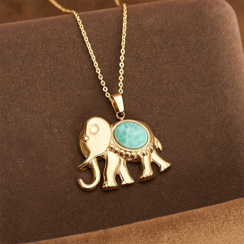Buddha Stones Collier de protection éléphant en œil de tigre plaqué or - Amazonite (Vérité ♥ Communication) - image 13
