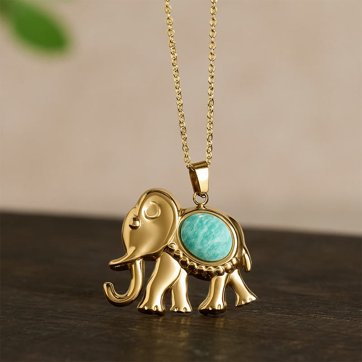 Buddha Stones Collier de protection éléphant en œil de tigre plaqué or - image 17