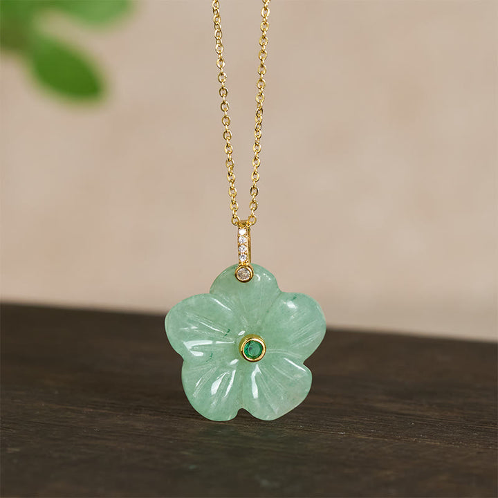 Buddha Stones Collier de positivité en aventurine verte naturelle à cinq pétales - image 1