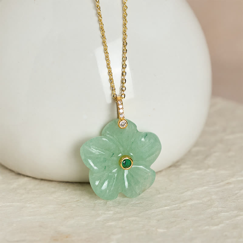 Buddha Stones Collier de positivité en aventurine verte naturelle à cinq pétales - Vert clair - image 0
