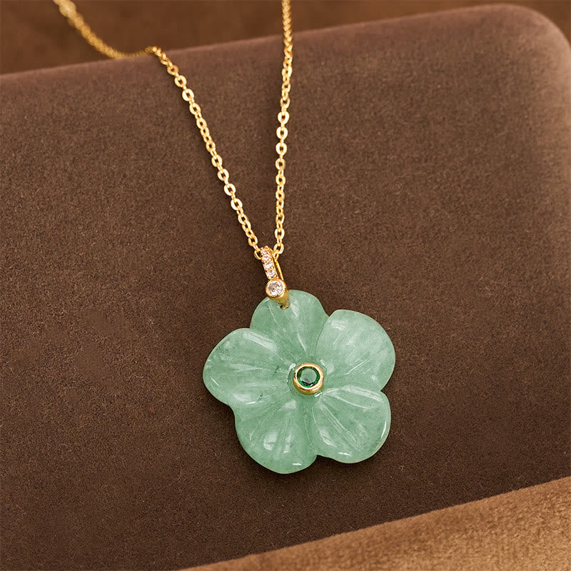 Buddha Stones Collier de positivité en aventurine verte naturelle à cinq pétales - image 2