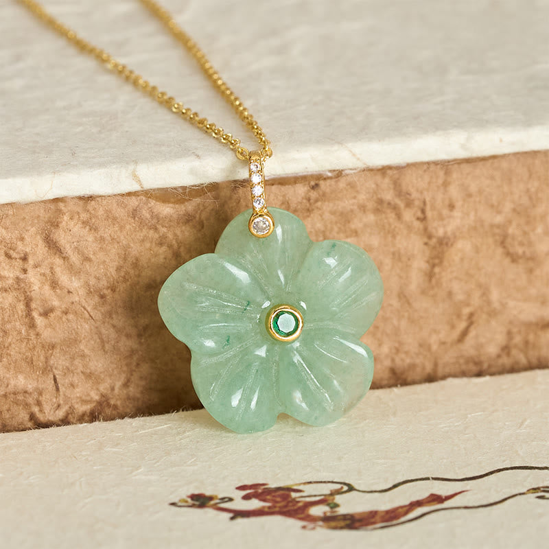 Buddha Stones Collier de positivité en aventurine verte naturelle à cinq pétales - image 3