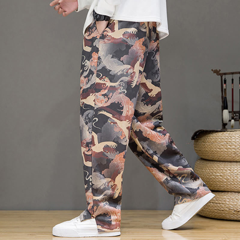 Buddha Stones Pantalon harem homme printemps-été décontracté à cordon de serrage, imprimé grues, cheville, avec poches - image 24