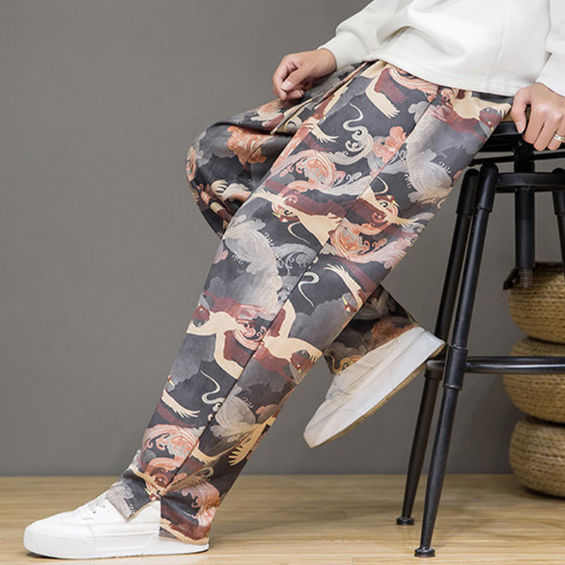 Buddha Stones Pantalon harem homme printemps-été décontracté à cordon de serrage, imprimé grues, cheville, avec poches - image 27