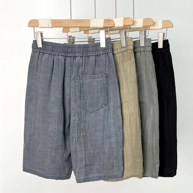 Buddha Stones Short d'été décontracté pour homme, taille élastique unie avec cordon de serrage et poches - image 13