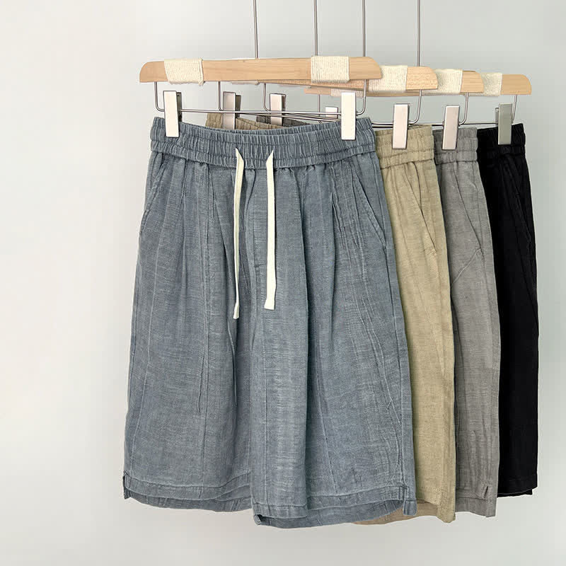 Buddha Stones Short d'été décontracté pour homme, taille élastique unie avec cordon de serrage et poches - image 12