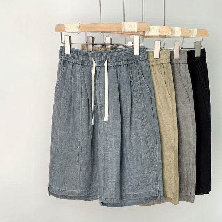 Buddha Stones Short d'été décontracté pour homme, taille élastique unie avec cordon de serrage et poches - image 12